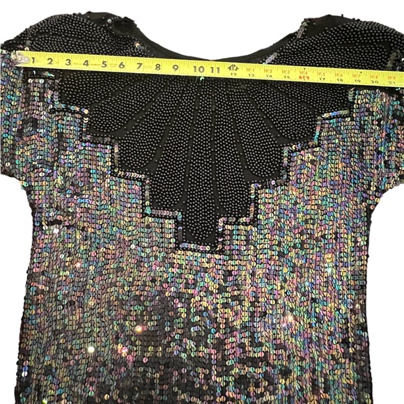 Vintage Original 80's 90's Black Sequins Beaded Top Blouse F.A. Chatta Medium - Picture 10 of 12